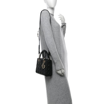 CHRISTIAN DIOR Lambskin Cannage Small My ABCDior Lady Dior Black