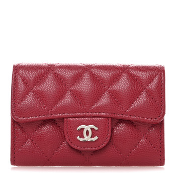CHANEL Caviar Quilted Flap Card Holder Wallet Dark Pink