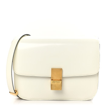 CELINE Spazzolato Calfskin Medium Classic Box Bag White