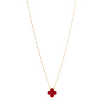VAN CLEEF & ARPELS 18K Yellow Gold Carnelian Vintage Alhambra Pendant Necklace