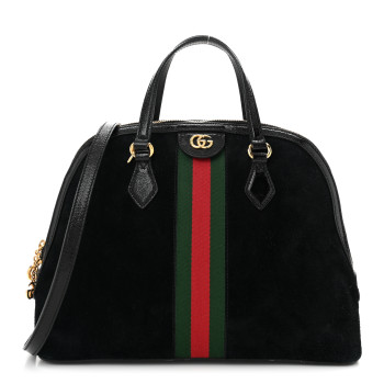 GUCCI Suede Patent GG Web Medium Ophidia Top Handle Dome Bag Black