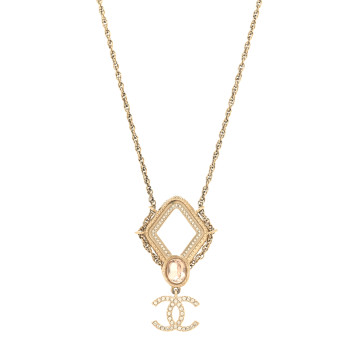 CHANEL Crystal CC Drop Logo Necklace Gold
