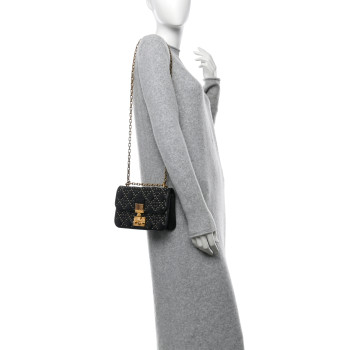 CHRISTIAN DIOR Lambskin Cannage Studded Small Dioraddict Flap Bag Black