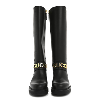 GUCCI Calfskin Over The Knee Boots 37 Black