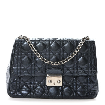CHRISTIAN DIOR Metallic Calfskin Large Miss Dior Flap Marine