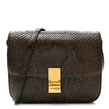 CELINE Snakeskin Medium Classic Box Flap Bag Brown