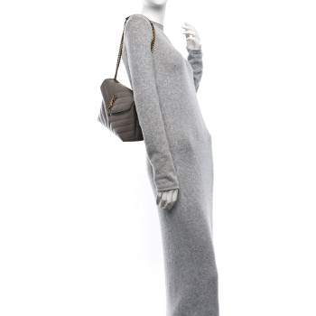 SAINT LAURENT Calfskin Y Quilted Monogram Small Loulou Crossbody Bag Greyish Brown