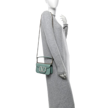 VALENTINO GARAVANI Calfskin Crystal Vlogo Loco Shoulder Bag Morning Dew