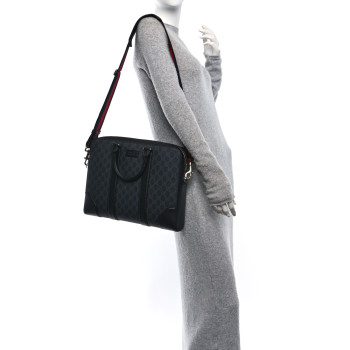 GUCCI GG Supreme Monogram Appia Calfskin Web Briefcase Black