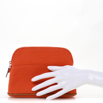HERMES Cotton Canvas Mini Bolide Travel Cosmetic Pouch Feu