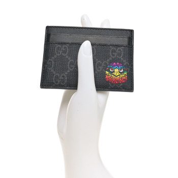 GUCCI GG Supreme Monogram Eagle Print Card Holder Black Grey