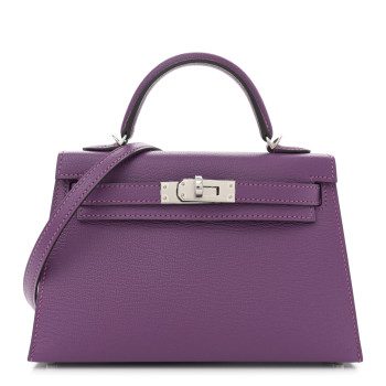 HERMES Chevre Mysore Verso Mini Kelly Sellier 20 Violet Raisin