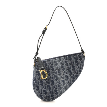 CHRISTIAN DIOR Denim Oblique Jacquard Saddle Rodeo Pouch Blue