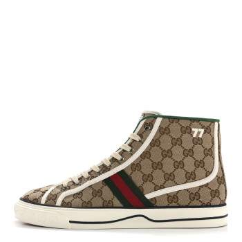 GUCCI GG Monogram Web Mens 1977 Tennis High Top Sneakers 11 Beige Ebony Mystic White