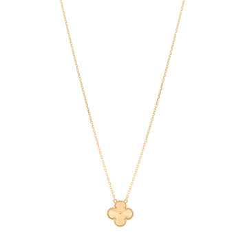 VAN CLEEF & ARPELS 18K Yellow Gold Guilloche Vintage Alhambra Pendant Necklace