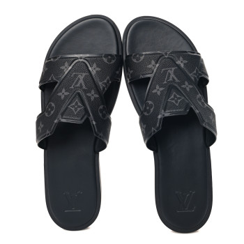 LOUIS VUITTON Monogram Eclipse Calfskin Mens LV Oasis Mules 12 Black