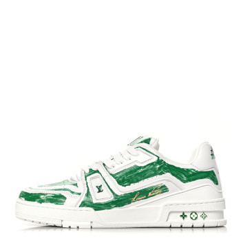 LOUIS VUITTON Calfskin Printed Mens LV Trainer Sneakers 8.5 Green