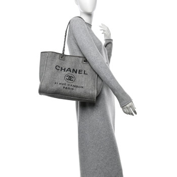 CHANEL Woven Straw Raffia Small Deauville Tote Charcoal