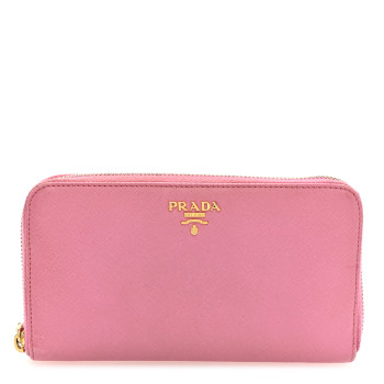 PRADA Saffiano Metal Zip Around Wallet Begonia