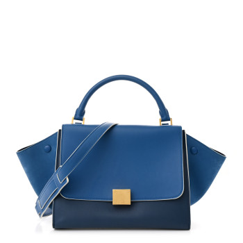 CELINE Drummed Calfskin Suede Small Trapeze  Blue