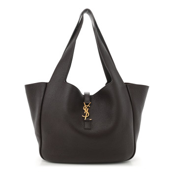 SAINT LAURENT Grained Deerskin Bea Tote Marron Fonce
