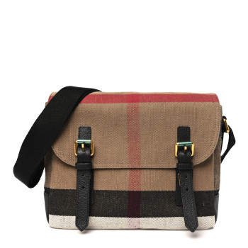 BURBERRY Canvas Mega Check Small Baildon Messenger Bag Black