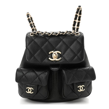 CHANEL Shiny Caviar Quilted Small Duma Pockets Drawstring Backpack Black