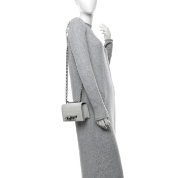ALEXANDER MCQUEEN Calfskin Shiny Crocodile Embossed Mini Ombrè Jeweled Satchel Ivory Grey