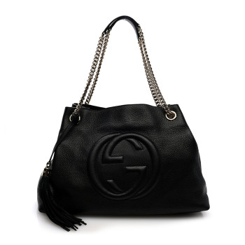 GUCCI Pebbled Calfskin Medium Soho Chain Shoulder Bag Black