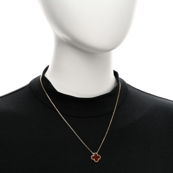 VAN CLEEF & ARPELS 18K Yellow Gold Carnelian Vintage Alhambra Pendant Necklace