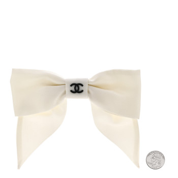 CHANEL Silk Bow CC Hair Clip White Black
