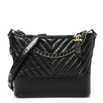 CHANEL Aged Calfskin Chevron Quilted Medium Gabrielle Hobo Black