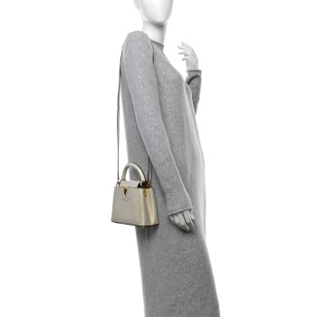LOUIS VUITTON Metallic Lizard Capucines Mini White Gold