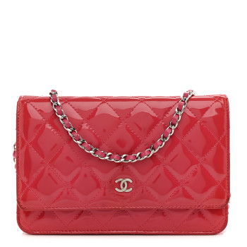 CHANEL Patent Calfskin Quilted Wallet On Chain WOC Pink