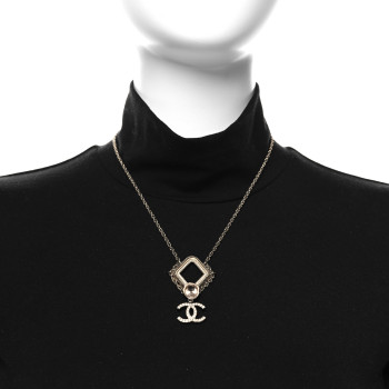 CHANEL Crystal CC Drop Logo Necklace Gold