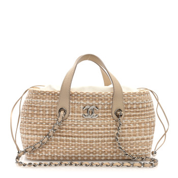CHANEL Woven Straw Caviar Tote Beige