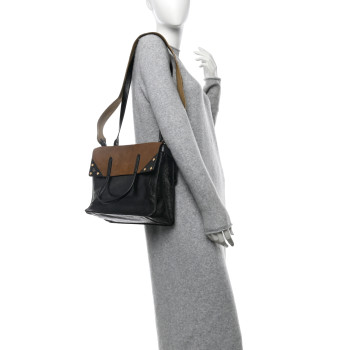 FENDI Agnello Old Shine Vitello Go Rain Large Flip Tote Black Marrone