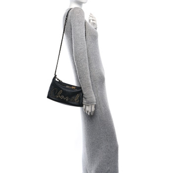 CHANEL Calfskin Chain 20s Signature Hobo Black