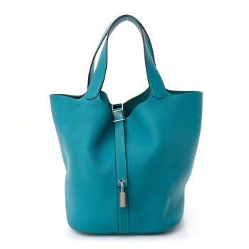 HERMES Taurillon Clemence Picotin Lock 26 GM Turquoise