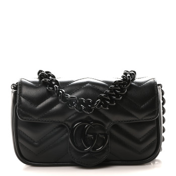 GUCCI Calfskin Matelasse Monochrome GG Marmont Chain Belt Bag Black