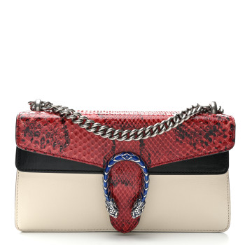 GUCCI Snakeskin Azalea Calfskin Enamel Small Dionysus Shoulder Bag Mystic White Hibiscus Red Black