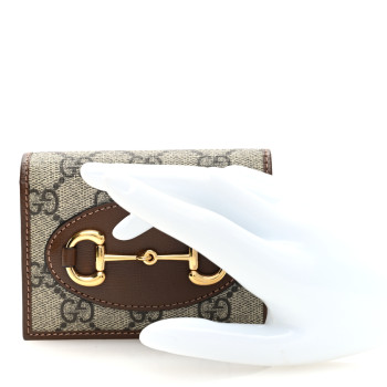 GUCCI GG Supreme Monogram Horsebit 1955 Card Case Wallet Beige Ebony Brown Sugar