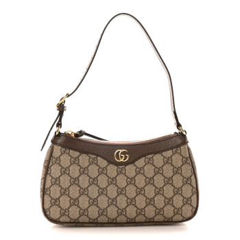 GUCCI GG Supreme Monogram Textured Dollar Calfskin Small Ophidia Hobo Beige Ebony New Acero