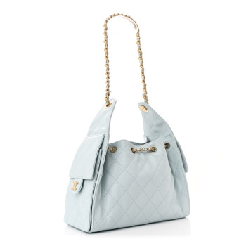 CHANEL Caviar Quilted Small Chanel 25 Handbag Light Blue