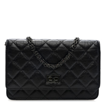 CHANEL Aged Calfskin Quilted Reissue Wallet On Chain WOC So Black