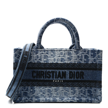 CHRISTIAN DIOR Denim Oblique Mini Book Tote With Strap Blue