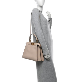 FENDI Vitello Seta Shiny Nappa Plexiglass Medium Peekaboo I SEE U Satchel Poudre