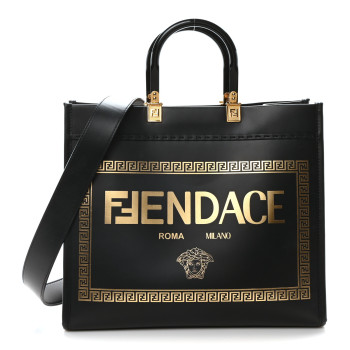 FENDI X VERSACE Calfskin Plexiglass Fendace Medium Fendi Sunshine Shopper Tote Black