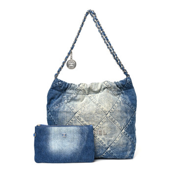 CHANEL Denim Quilted Small Chanel 22 Blue