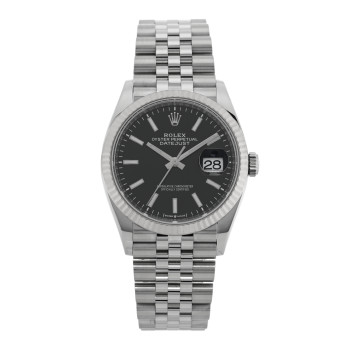 ROLEX Stainless Steel 18K White Gold 36mm Oyster Perpetual Datejust Watch Bright Black 126234